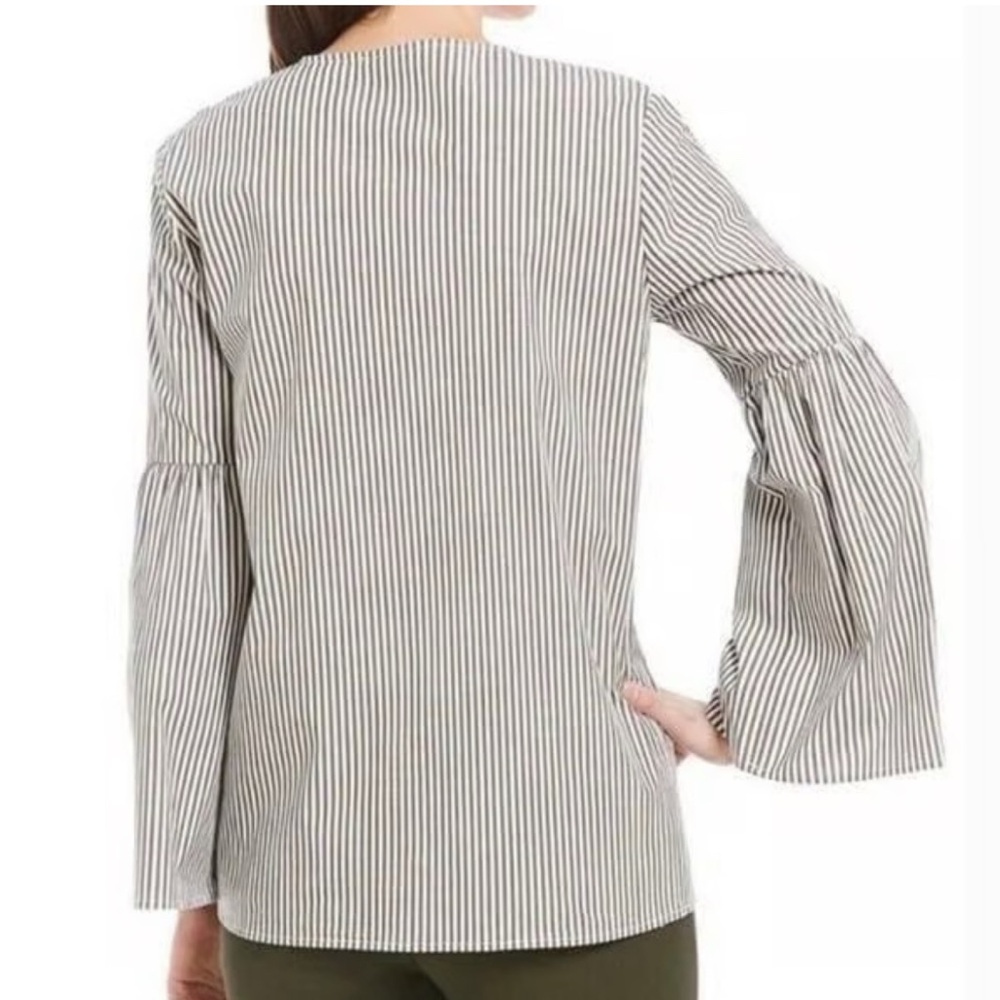 Michael Kors Black and White Striped Blouse with Bell sleeves size M